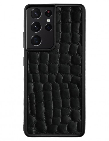 Etui premium skórzane, case na smartfon SAMSUNG GALAXY S21 ULTRA. Skóra crocodile czarna.