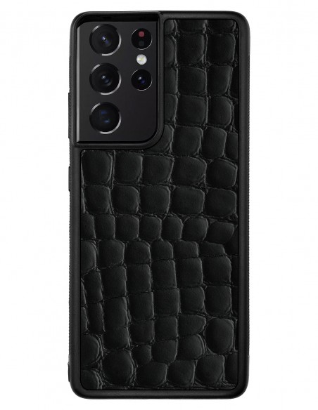 Etui premium skórzane, case na smartfon SAMSUNG GALAXY S21 ULTRA. Skóra crocodile czarna.