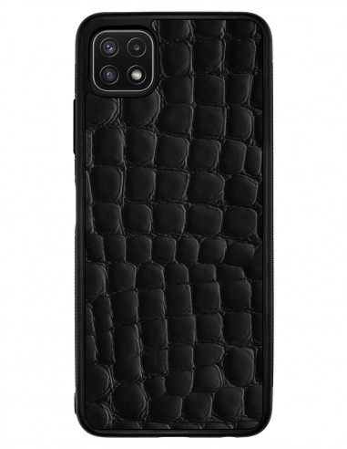 Etui premium skórzane, case na smartfon SAMSUNG GALAXY A22 5G. Skóra crocodile czarna.