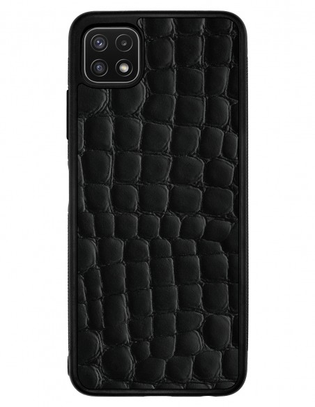 Etui premium skórzane, case na smartfon SAMSUNG GALAXY A22 5G. Skóra crocodile czarna.