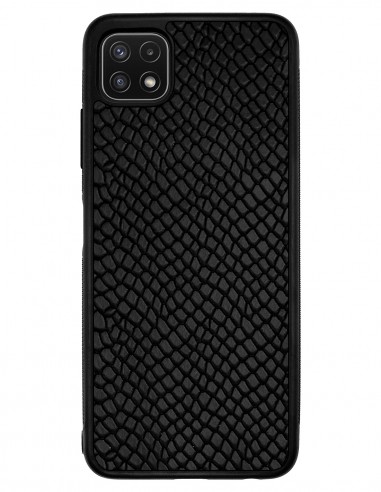 Etui premium skórzane, case na smartfon SAMSUNG GALAXY A22 5G. Skóra iguana czarna.