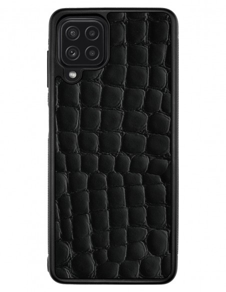 Etui premium skórzane, case na smartfon SAMSUNG GALAXY A22 4G. Skóra crocodile czarna.