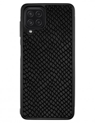 Etui premium skórzane, case na smartfon SAMSUNG GALAXY A22 4G. Skóra iguana czarna.