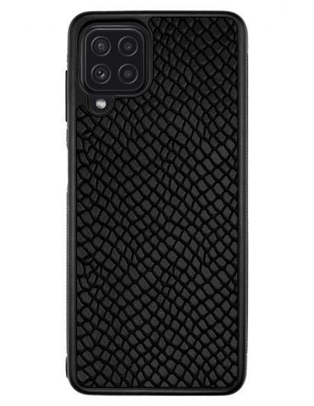 Etui premium skórzane, case na smartfon SAMSUNG GALAXY A22 4G. Skóra iguana czarna.