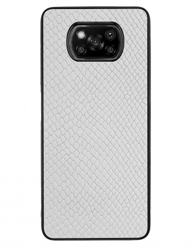 Etui premium skórzane, case na smartfon XIAOMI POCO X3. Skóra iguana biała.
