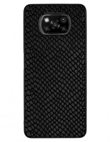 Etui premium skórzane, case na smartfon XIAOMI POCO X3. Skóra iguana czarna.