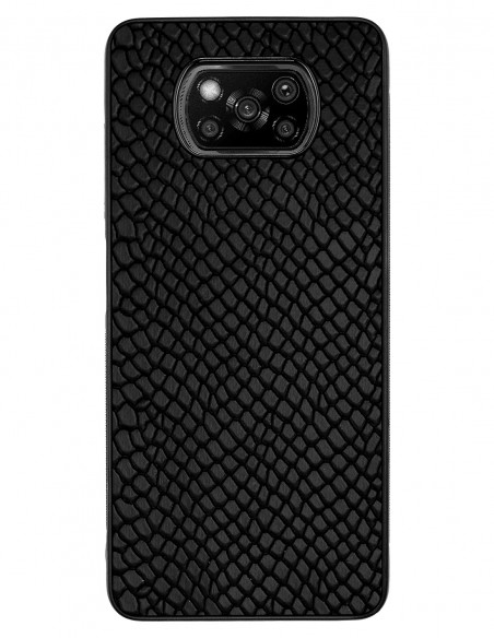 Etui premium skórzane, case na smartfon XIAOMI POCO X3. Skóra iguana czarna.