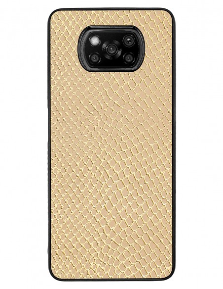 Etui premium skórzane, case na smartfon XIAOMI POCO X3. Skóra iguana gold.