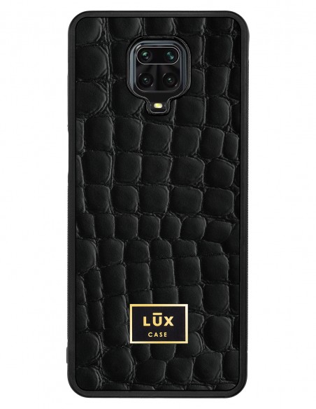 Etui premium skórzane, case na smartfon XIAOMI REDMI 9S PRO. Skóra crocodile czarna ze złotą blaszką.