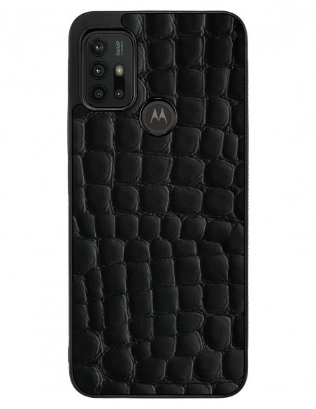 Etui premium skórzane, case na smartfon MOTOROLA MOTO G10 G30. Skóra crocodile czarna.