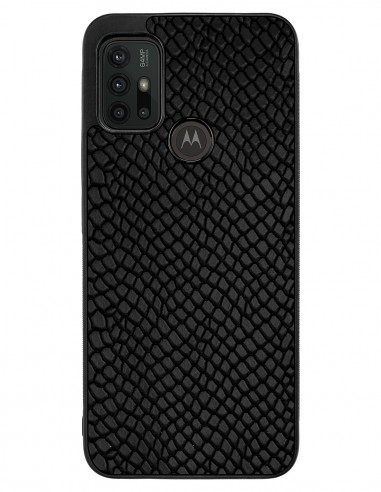Etui premium skórzane, case na smartfon MOTOROLA MOTO G10 G30. Skóra iguana czarna.