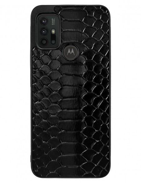 Etui premium skórzane, case na smartfon MOTOROLA MOTO G10 G30. Skóra python czarna błysk.