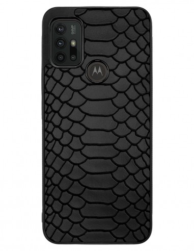 Etui premium skórzane, case na smartfon MOTOROLA MOTO G10 G30. Skóra python czarna mat.