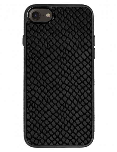 Etui premium skórzane, case na smartfon APPLE iPhone 8. Skóra iguana czarna.