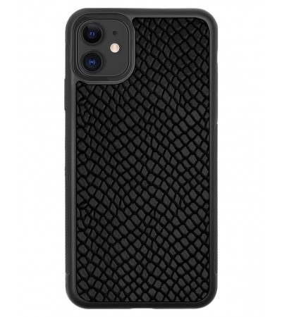 Etui premium skórzane, case na smartfon APPLE iPhone 11. Skóra iguana czarna.