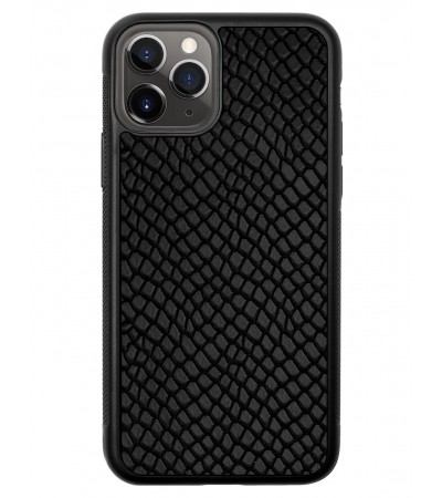Etui premium skórzane, case na smartfon APPLE iPhone 11 PRO. Skóra iguana czarna.