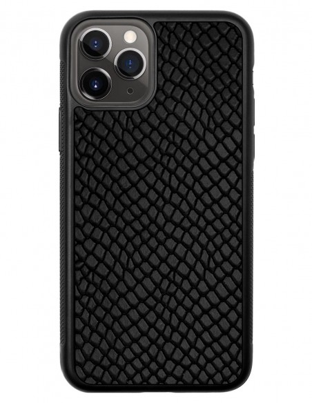 Etui premium skórzane, case na smartfon APPLE iPhone 11 PRO. Skóra iguana czarna.