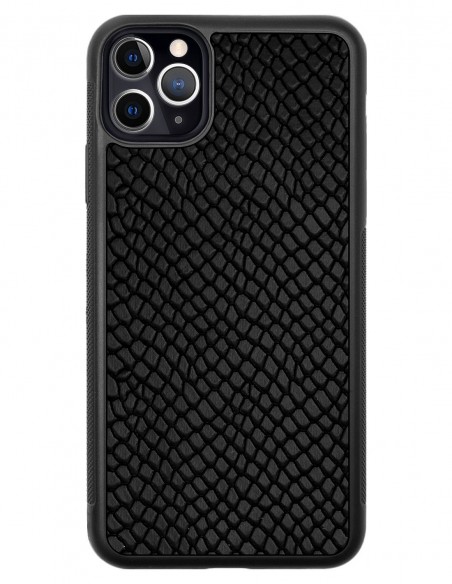Etui premium skórzane, case na smartfon APPLE iPhone 11 PRO MAX. Skóra iguana czarna.