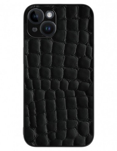 Etui premium skórzane, case na smartfon APPLE iPhone 14. Skóra crocodile czarna.