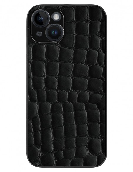 Etui premium skórzane, case na smartfon APPLE iPhone 14. Skóra crocodile czarna.