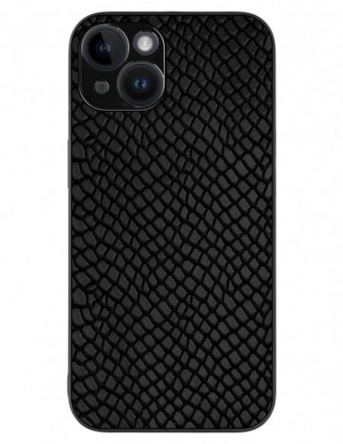 Etui premium skórzane, case na smartfon APPLE iPhone 14. Skóra iguana czarna.