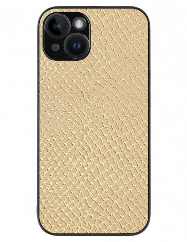 Etui premium skórzane, case na smartfon APPLE iPhone 14. Skóra iguana gold.