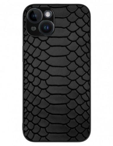 Etui premium skórzane, case na smartfon APPLE iPhone 14. Skóra python czarna mat.