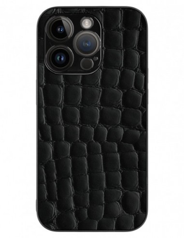 Etui premium skórzane, case na smartfon APPLE iPhone 14 PRO. Skóra crocodile czarna.