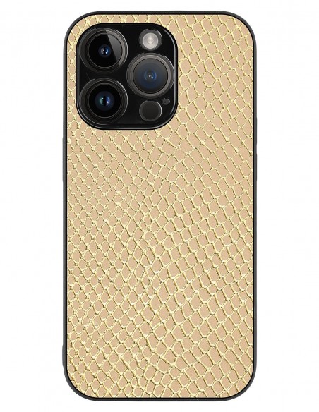 Etui premium skórzane, case na smartfon APPLE iPhone 14 PRO. Skóra iguana gold.
