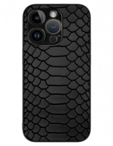 Etui premium skórzane, case na smartfon APPLE iPhone 14 PRO. Skóra python czarna mat.