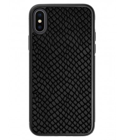 Etui premium skórzane, case na smartfon APPLE iPhone X. Skóra iguana czarna.