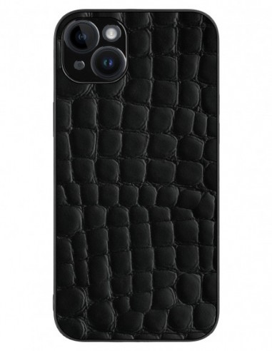 Etui premium skórzane, case na smartfon APPLE iPhone 14 PLUS. Skóra crocodile czarna.
