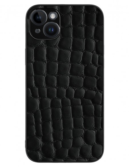 Etui premium skórzane, case na smartfon APPLE iPhone 14 PLUS. Skóra crocodile czarna.