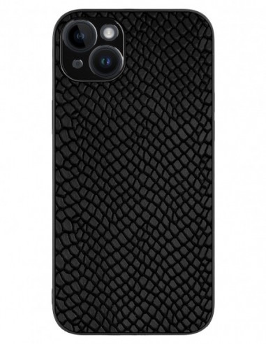 Etui premium skórzane, case na smartfon APPLE iPhone 14 PLUS. Skóra iguana czarna.