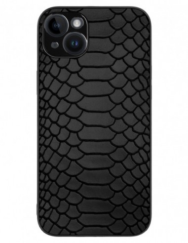 Etui premium skórzane, case na smartfon APPLE iPhone 14 PLUS. Skóra python czarna mat.