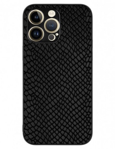 Etui premium skórzane, case na smartfon APPLE iPhone 14 PRO MAX. Skóra iguana czarna.