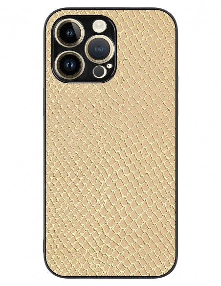 Etui premium skórzane, case na smartfon APPLE iPhone 14 PRO MAX. Skóra iguana gold.