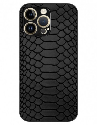 Etui premium skórzane, case na smartfon APPLE iPhone 14 PRO MAX. Skóra python czarna mat.