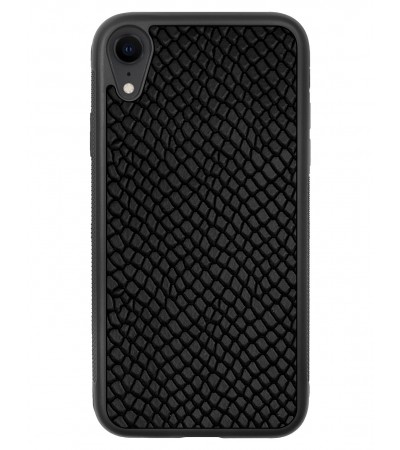 Etui premium skórzane, case na smartfon APPLE iPhone XR. Skóra iguana czarna.