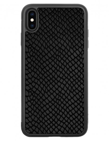Etui premium skórzane, case na smartfon APPLE iPhone XS MAX. Skóra iguana czarna.