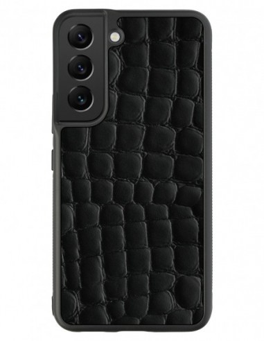 Etui premium skórzane, case na smartfon Samsung Galaxy S22. Skóra crocodile czarna.