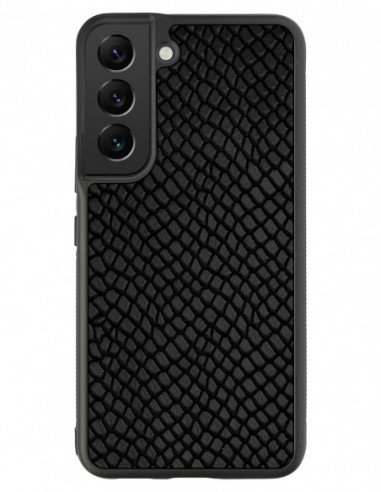 Etui premium skórzane, case na smartfon Samsung Galaxy S22. Skóra iguana czarna.