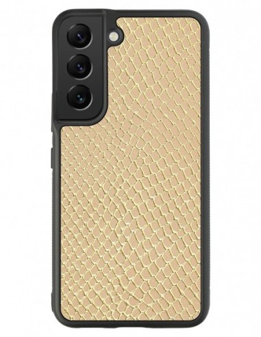 Etui premium skórzane, case na smartfon Samsung Galaxy S22. Skóra iguana gold.