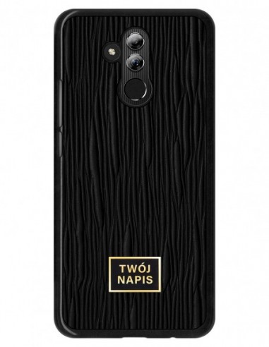 Etui premium skórzane, case na smartfon Huawei Mate 20 Lite. Skóra lizard czarna ze złotą blaszką - wzór klienta.