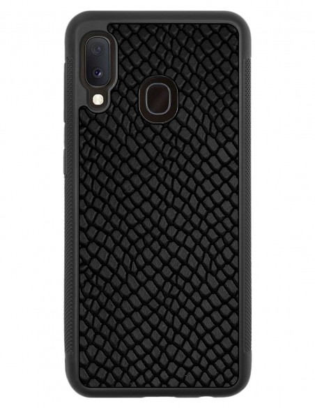 Etui premium skórzane, case na smartfon SAMSUNG GALAXY A20E. Skóra iguana czarna.