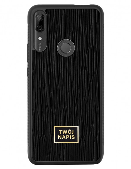 Etui premium skórzane, case na smartfon Huawei P Smart Z. Skóra lizard czarna ze złotą blaszką - wzór klienta.