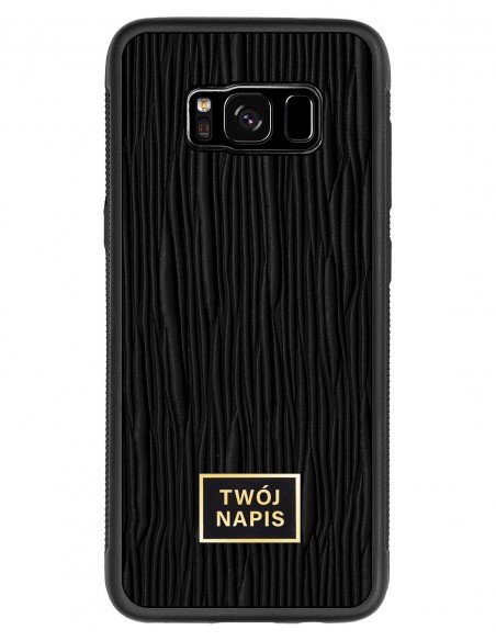 Etui premium skórzane, case na smartfon Samsung Galaxy S8. Skóra lizard czarna ze złotą blaszką - wzór klienta.