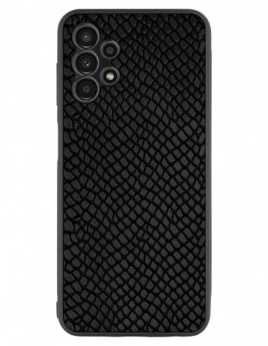 Etui premium skórzane, case na smartfon Samsung Galaxy A13 4G. Skóra iguana czarna.