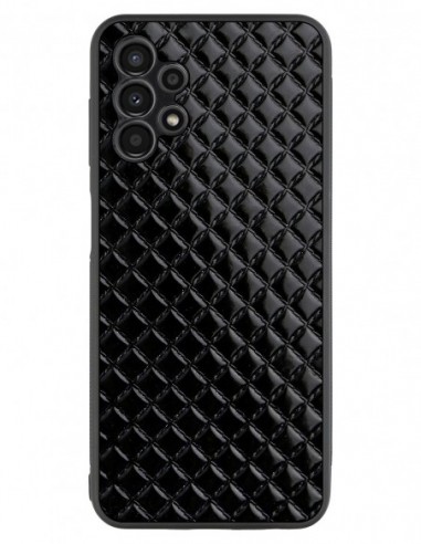 Etui premium skórzane, case na smartfon Samsung Galaxy A13 4G. Skóra pik czarna błysk.
