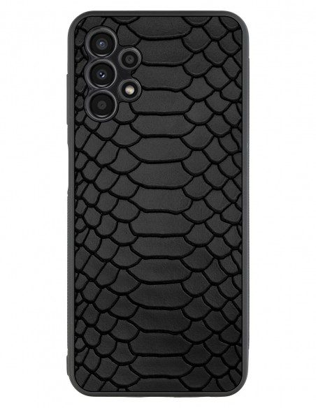 Etui premium skórzane, case na smartfon Samsung Galaxy A13 4G. Skóra python czarna mat.